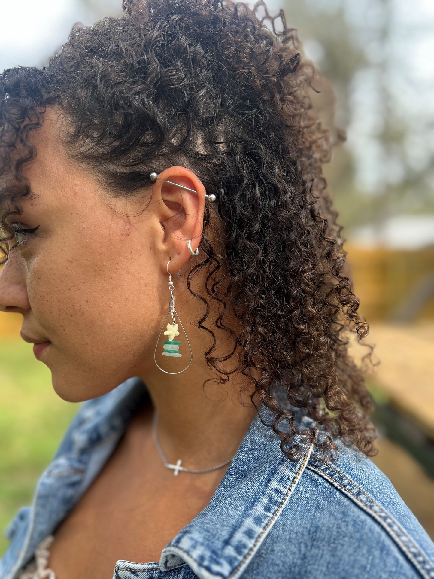 Stacked Aqua + White Tear Drop Hoops