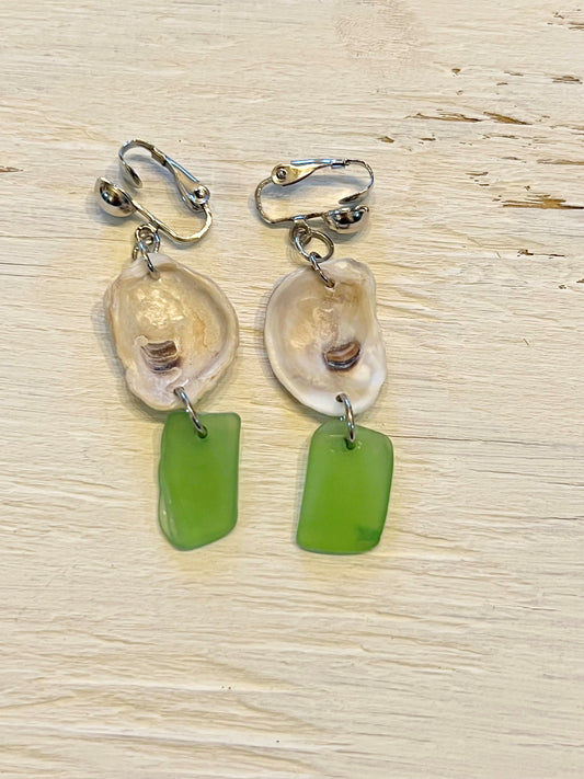 CLIP ON - Green Oyster Dangles