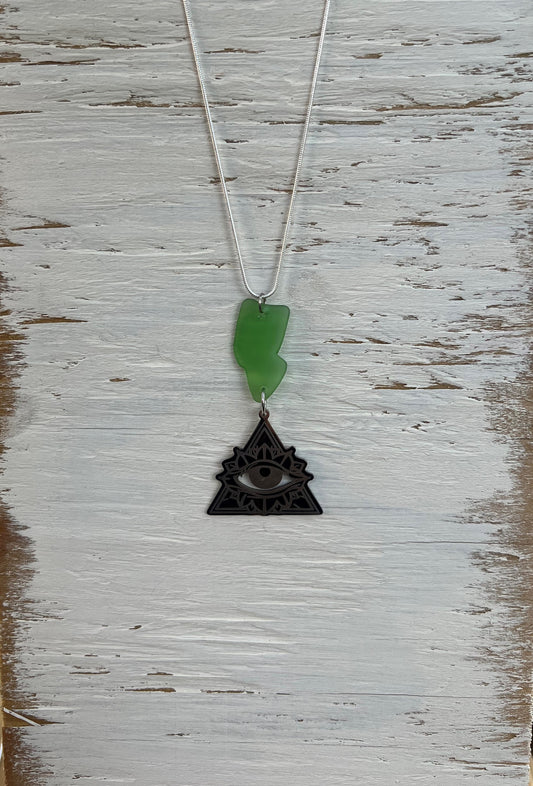 Green Boho Sea Glass Necklace