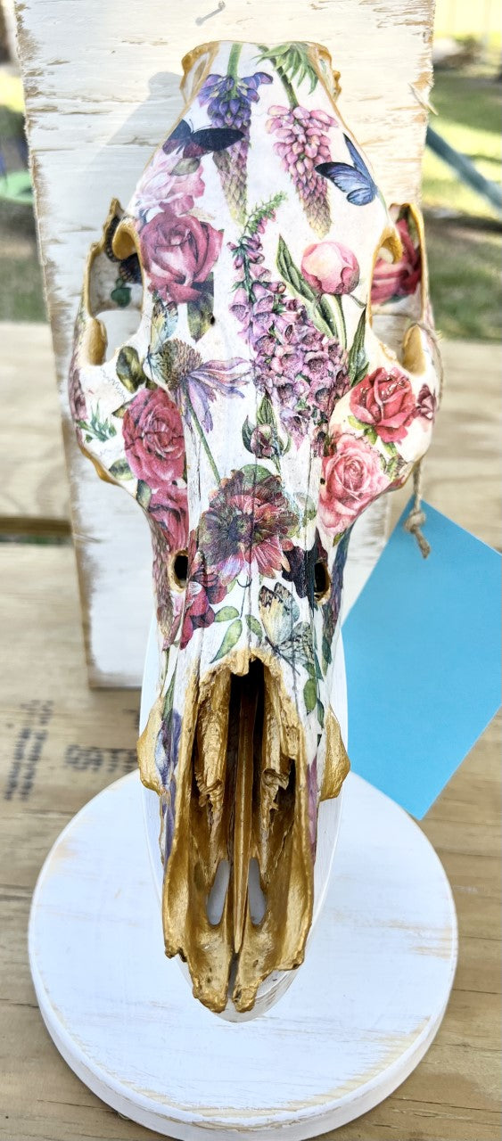 Large Floral Decopauged Hog Skull