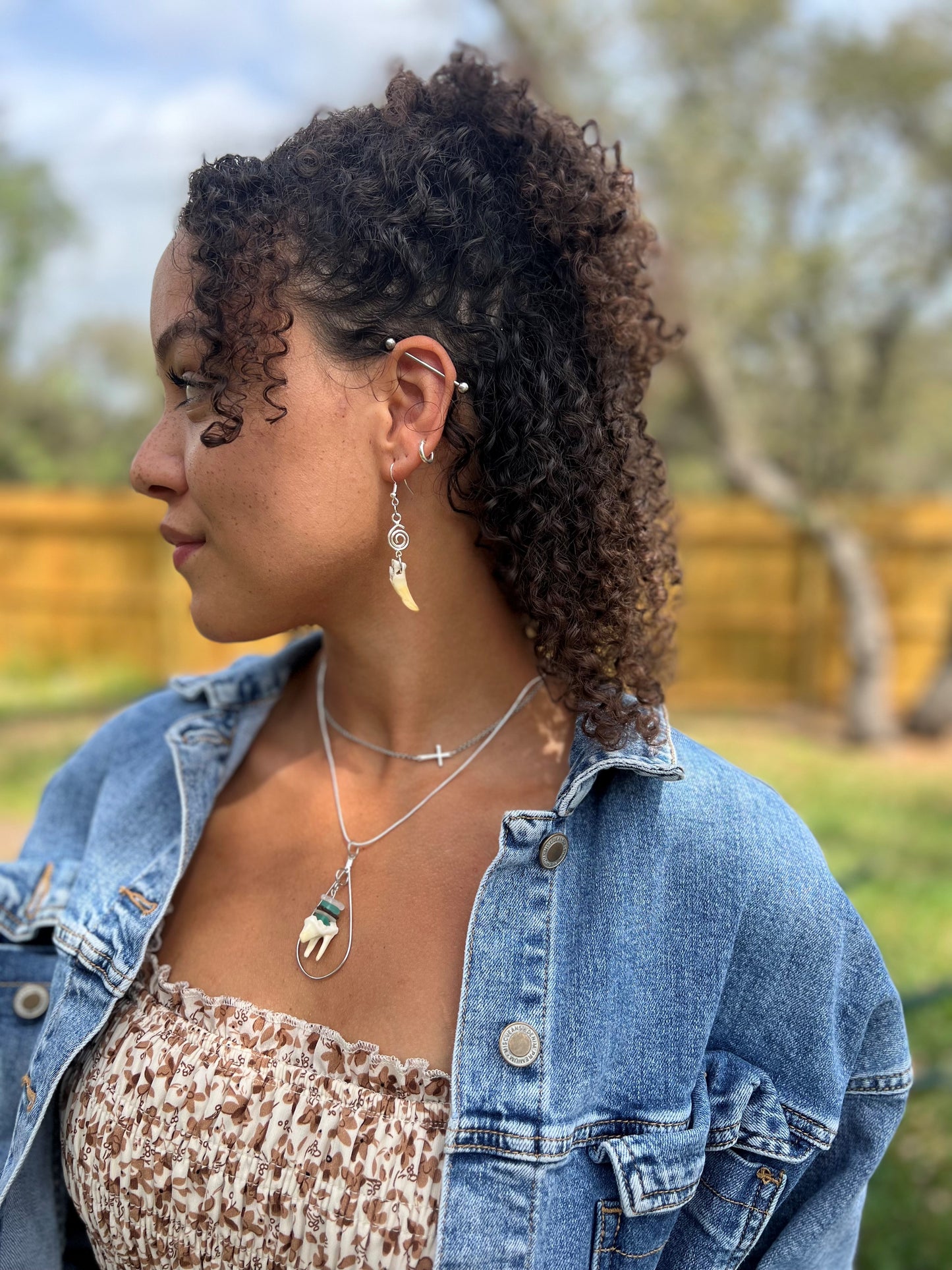 Coyote Tooth with Stacked Sea Glass Necklace