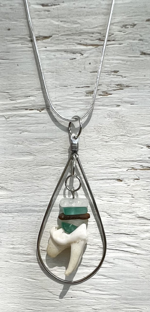 Coyote Tooth with Stacked Sea Glass Necklace