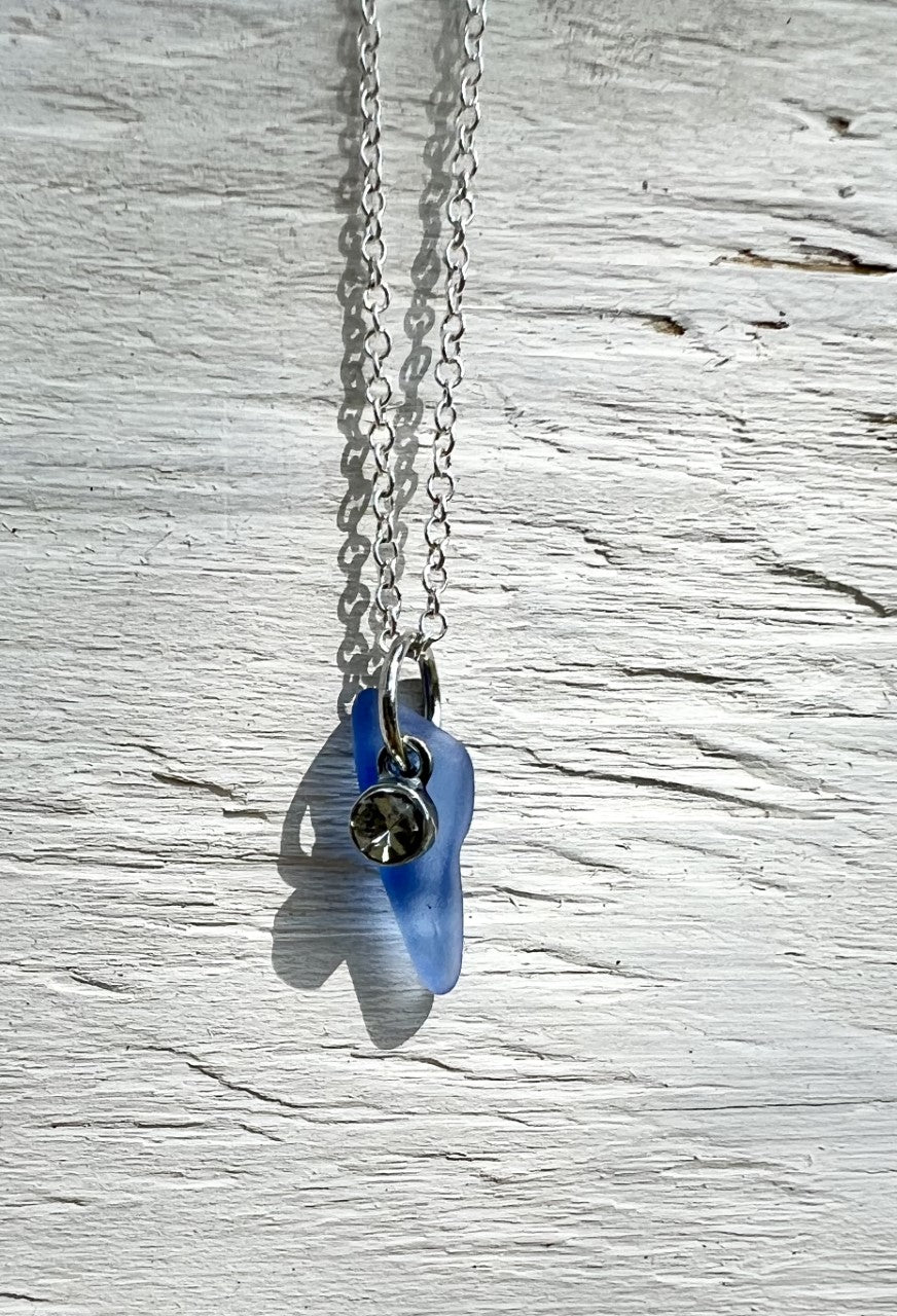 Blue Sea Glass with Sparkle Necklace