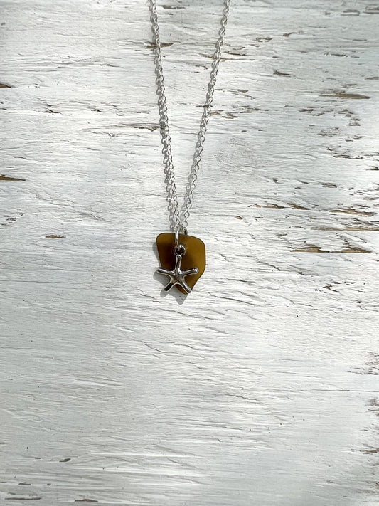 Brown Sea Glass with Starfish Necklace