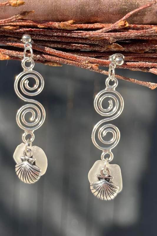 White Swirl Earrings