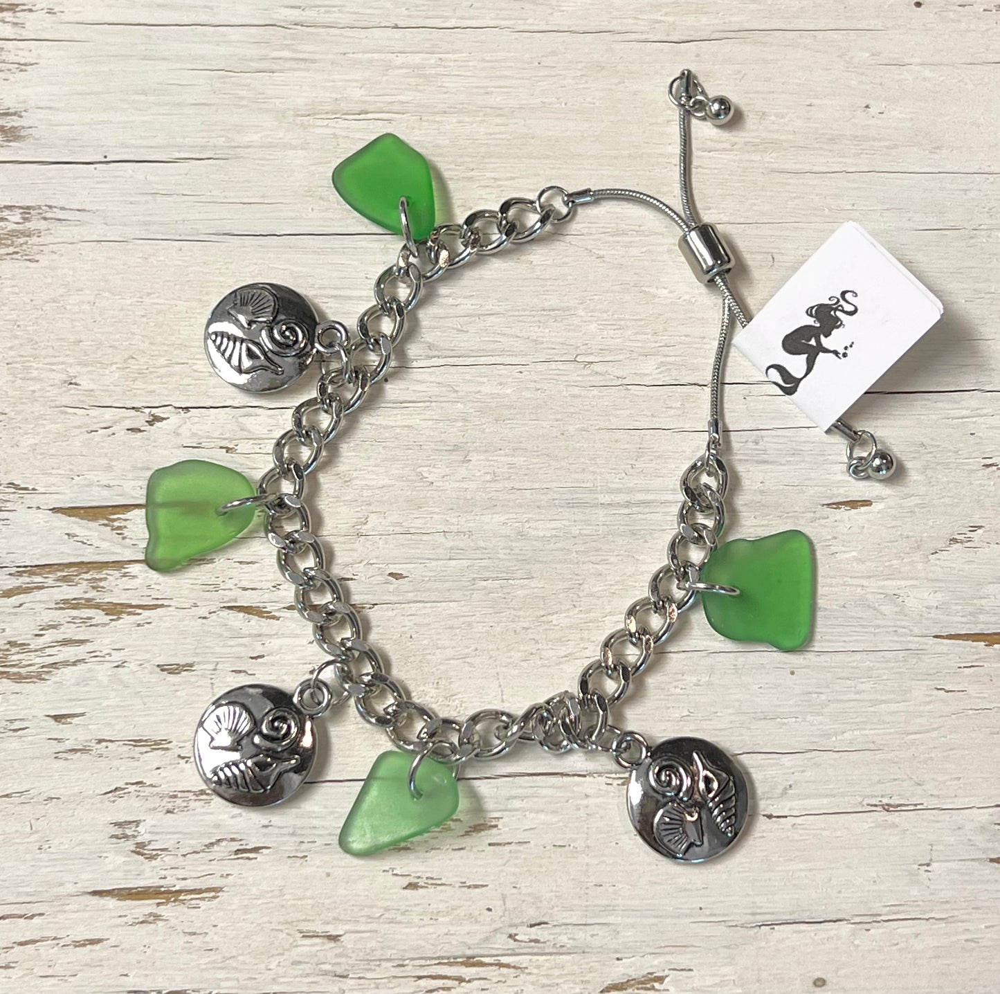 Green Glass Charm Bracelet