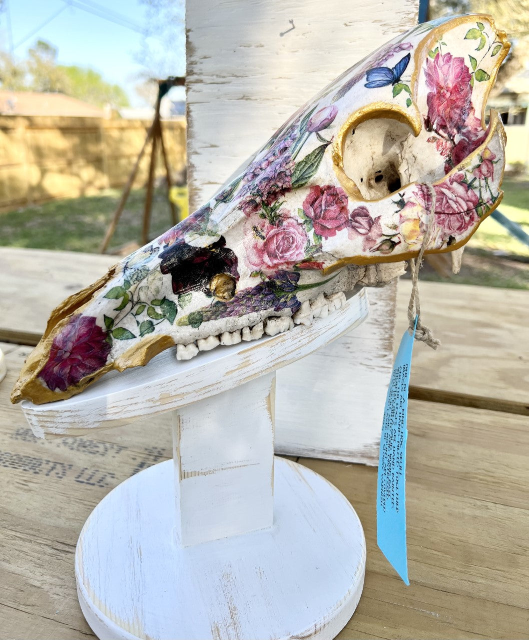 Large Floral Decopauged Hog Skull